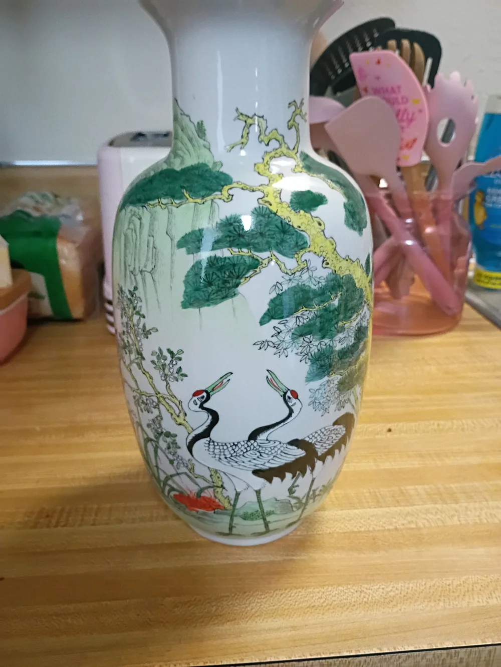 Vintage Hand-Painted Chinese Porcelain Vase with Cranes